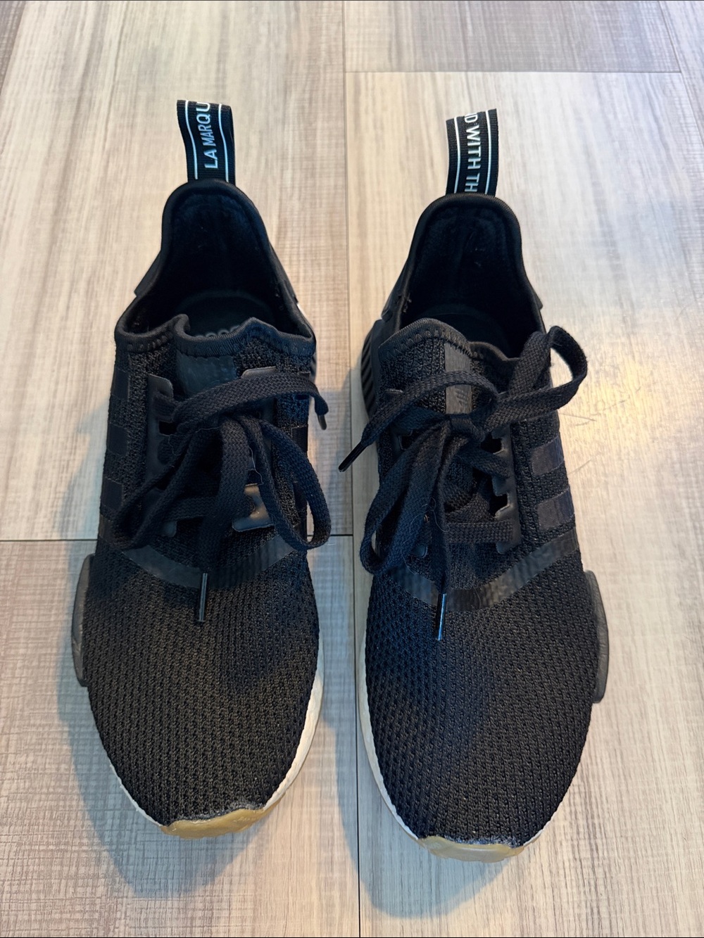 adidas Women’s Black Knit Athletic Sneakers with White Midsole and Gold Toe
